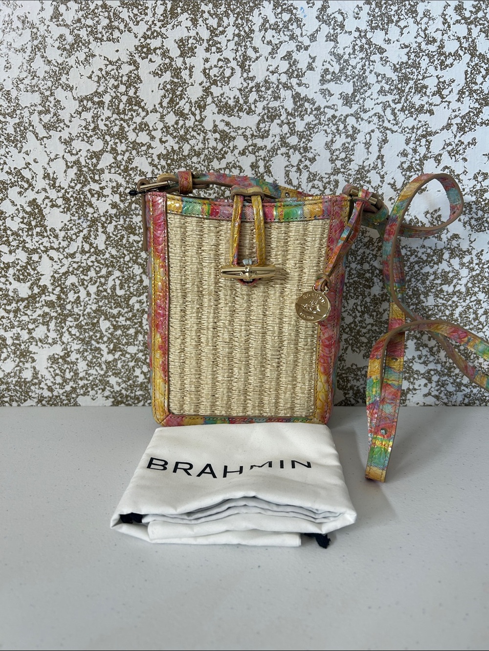 Brahmin Multicolor Floral Leather Bucket Bag - Women's Handbag